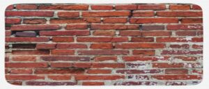 lunarable brick wall kitchen mat, worn out brick wall design ornamental vintage architecture pattern print, plush decorative kitchen mat with non slip backing, 47" x 19", redwood beige