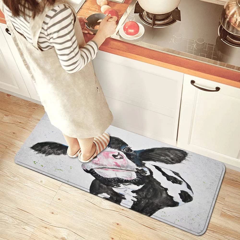 SHUSTARY Cow Kitchen Rugs,Cute Farmhouse Animal Non-Slip Anti Fatigue Mat The Looking at You Sideways Funny Farm Animals Comfort Floor Mats Oil Stain Resistant Easy to Clean Rug, 17.7x47.2 inches