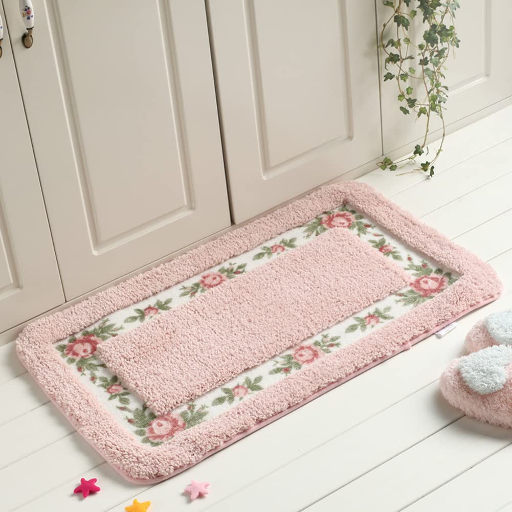 vctops Elegant Rose Flower Bathroom Rugs Bath Mat Door Mat Kitchen Welcome Mat Soft Non Slip Absorbent Rug Pink 24" X 39"