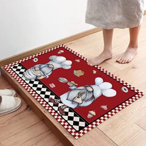 Cook Kitchen Rugs Set of 2, Gnome Pastry Chef with Cake Dessert in the Kitchen Absorbent Soft Kitchen Floor Mat, Non Slip Anti Fatigue Kitchen Mat Doormat Runner Set for Floor, Office, Sink, Laundry,