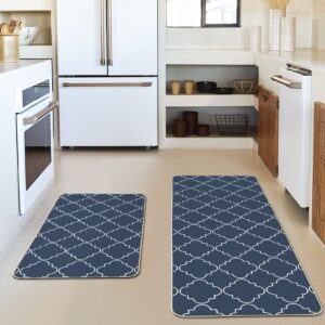 artoid mode non-slip kitchen mats set of 2, absorbent washable kitchen mats and rugs for kitchen floor home, office, sink blue - 17x29 and 17x47 inch