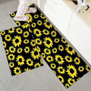 hjjkkh sunflower kitchen rugs set of 2pcs anti fatigue mat,waterproof non slip sunflower kitchen mats set for kitchen floor,spring summer decorative rugs for home kitchen (19.7x31.5+19.7x63 inch)