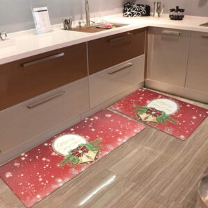 Falflor Christmas Kitchen Rugs and Mats 2PCS Cushioned Anti-Fatigue Kitchen Floor Mats Waterproof Standing Mats for Sink Kitchen Floor Landury