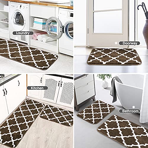 DELXO Kitchen Mat Kitchen Rug Set [2 PCS] - Perfect for Kitchen, Bathroom, Living Room, Soft, Absorbent Microfiber Material, Non-Slip, Easy Clean Machine Washable Floor Runner - 20"X30"+20"X63", Brown