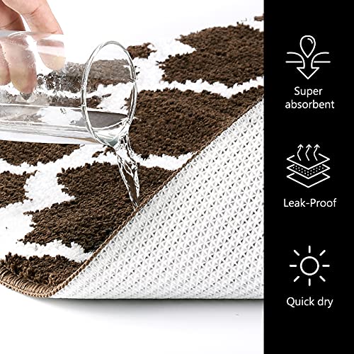 DELXO Kitchen Mat Kitchen Rug Set [2 PCS] - Perfect for Kitchen, Bathroom, Living Room, Soft, Absorbent Microfiber Material, Non-Slip, Easy Clean Machine Washable Floor Runner - 20"X30"+20"X63", Brown