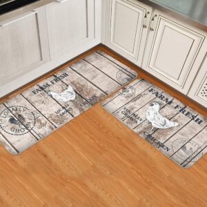 rustic farmhouse kitchen rug set kitchen mats cushioned anti fatigue wood farm fresh locally grown chicken mats for standing waterproof microfiber easy to clean 2 pieces 19.7x31.5inch+19.7x47.2inch