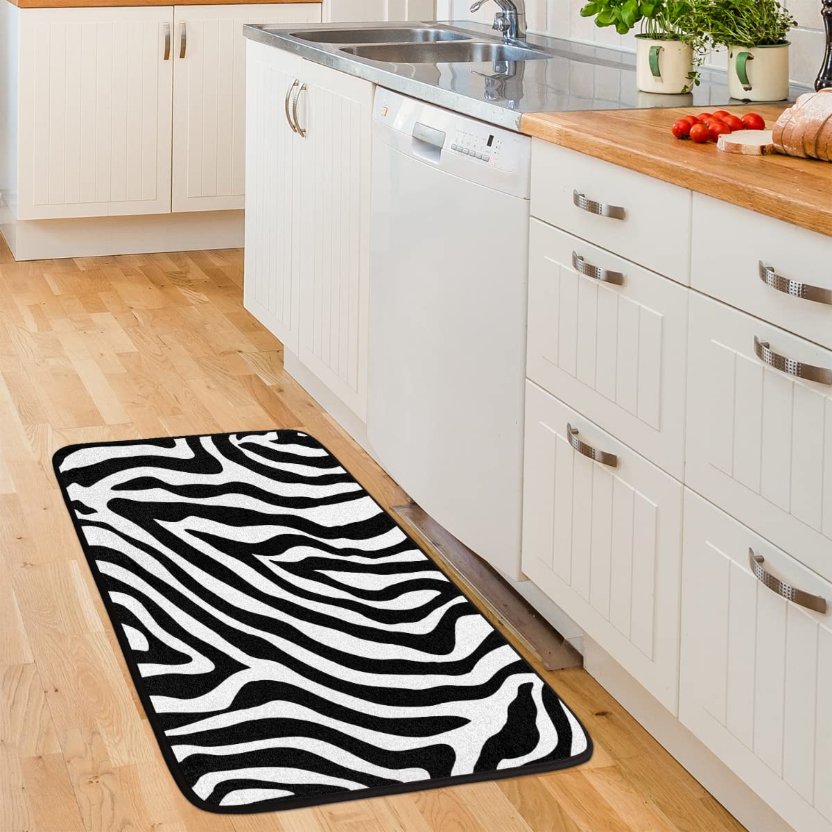 Animal Zebra Print Long Floor Mat Washable Area Rug Pads Kitchen Rug Doormat Carpet for Living Room Indoor Outdoor Bathroom Entryway