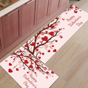 Briskdecor Valentine's Day Kitchen Rugs and Mats Set of 2, Absorbent Soft Non Skid Rubber Backing 20inch x 24inch 20inch x 48inch