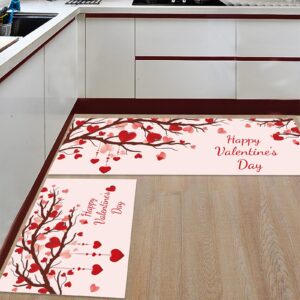 Briskdecor Valentine's Day Kitchen Rugs and Mats Set of 2, Absorbent Soft Non Skid Rubber Backing 20inch x 24inch 20inch x 48inch