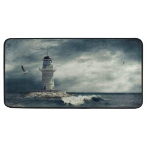 MOYYO Kitchen Mat Lighthouse On The Sea Kitchen Rug Mat Anti-Fatigue Comfort Floor Mat Non Slip Oil Stain Resistant Easy to Clean Kitchen Rug Bath Rug Carpet for Indoor Outdoor Doormat