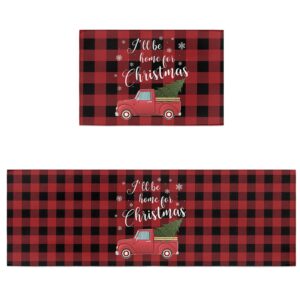 loopop kitchen rugs and mats sets of 2 christmas non-slip rubber backing area rugs washable runner carpets for floor, kitchen truck tree snowflake red blank lattice 15.7x23.6+15.7x47.2inch