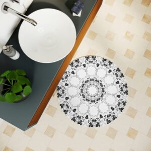 Flower of Life Round Area Rug Spa Mat Runner, Non-Slip & Absorbent Accent Rug, Washable Chair Mat for Vanity Bathtub Shower Entryway Patio Porch 24" Diameter Sacred Geometry Rug