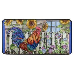 flower sunflower animal rooster kitchen rug mat non slip anti fatigue standing mat runner rug washable for kitchen bathroom, 16x24 inch