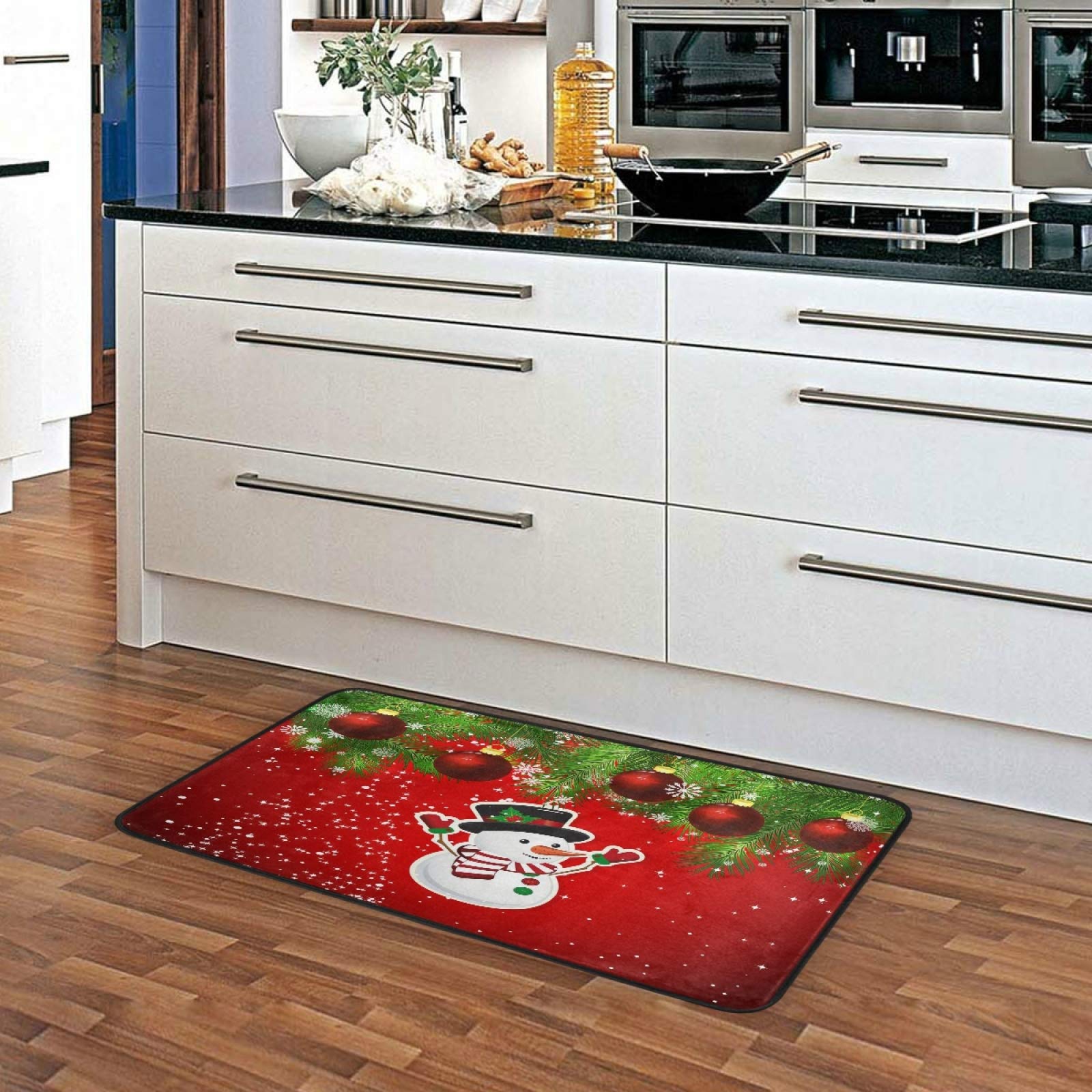 senya Christmas Rug Kitchen Rugs Runner Red Christmas Snowman Doormat Bath Rugs Non Slip Area Rugs for Bathroom Kitchen Indoor 39" X 20"