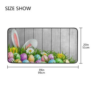 Kitchen Rugs Runner Easter Bunny Ears Flowers Wood Doormat Bath Rugs Non Slip Area Rugs for Bathroom Kitchen Indoor 39" X 20"