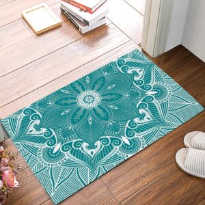 door mat for bedroom decor, blue abstract mandala flower floor mats, holiday rugs for living room, absorbent non-slip bathroom rugs home decor kitchen mat area rug 18x30 inch