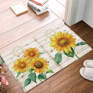 farm floral sunflowers bee vintage wooden planks, bathroom shower mat doormat non slip,floor rug absorbent carpets floor mat home decor for kitchen bedroom rug, 16"x 24"
