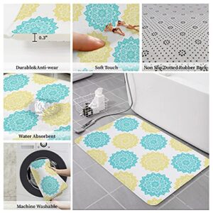 CyCoShower Kitchen Mat Kitchen Floor Mat, Cushioned Anti-Fatigue Kitchen Rug,Mandala Pattern Aqua Yellow Texture 2 PCS Kitchen Rugs Non-Slip Standing Rug Set Comfort Floor Mats