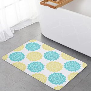 CyCoShower Kitchen Mat Kitchen Floor Mat, Cushioned Anti-Fatigue Kitchen Rug,Mandala Pattern Aqua Yellow Texture 2 PCS Kitchen Rugs Non-Slip Standing Rug Set Comfort Floor Mats