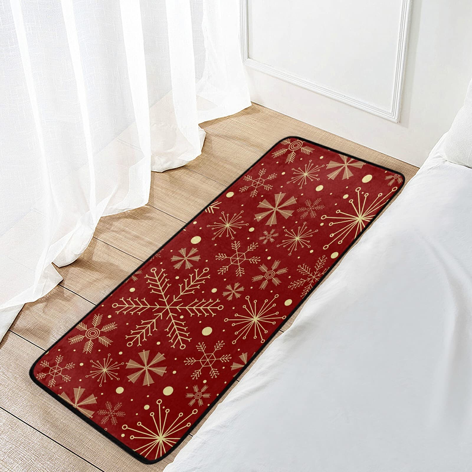 Christmas Rugs Christmas Snowflakes On Dark Red Rugs for Kitchen Bathroom Christmas Decorative Doormat Small Carpet Mat 39 x 20 inch