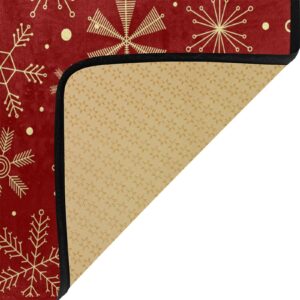 Christmas Rugs Christmas Snowflakes On Dark Red Rugs for Kitchen Bathroom Christmas Decorative Doormat Small Carpet Mat 39 x 20 inch