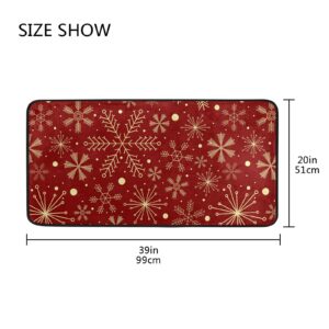 Christmas Rugs Christmas Snowflakes On Dark Red Rugs for Kitchen Bathroom Christmas Decorative Doormat Small Carpet Mat 39 x 20 inch