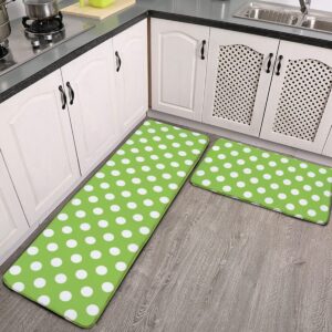 wowhoo 2 pcs soft kitchen rug set washable fatigue cushioned doormat carpet green polka dot non-slip kitchen mats and floor rugs area runner rugs 17.7'x59'+17.7'x29.5', white 3, onesize