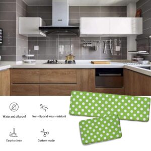 WOWHOO 2 Pcs Soft Kitchen Rug Set Washable Fatigue Cushioned Doormat Carpet Green Polka dot Non-Slip Kitchen Mats and Floor Rugs Area Runner Rugs 17.7'x59'+17.7'x29.5', White 3, Onesize