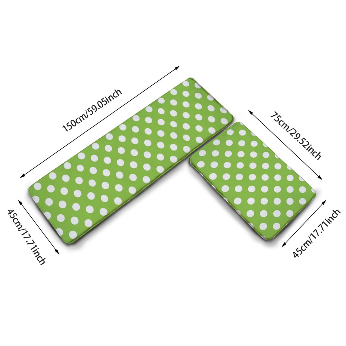 WOWHOO 2 Pcs Soft Kitchen Rug Set Washable Fatigue Cushioned Doormat Carpet Green Polka dot Non-Slip Kitchen Mats and Floor Rugs Area Runner Rugs 17.7'x59'+17.7'x29.5', White 3, Onesize