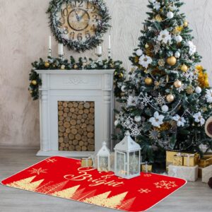 Merry Christmas Kitchen Rugs Set of 2 Red Farmhouse Decorative Rubber Backing Xmas Winter Holiday Floor Mat Anti-slip Merry & Bright Decorations for Indoor Outdoor Home Kitchen 17x28 and 17x47 Inch