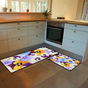 kitchen rugs and mats set of 2 pieces anti fatigue standing mat colorful pansy flowers non slip washable comfort flooring carpet runner for kitchen home