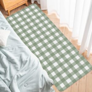 Sage Green Buffalo Plaid Kitchen Rug Set 2 Pieces Non-Slip Entryway Doormat, Farmhouse Green White Checkered Cushioned Runner Rug Standing Floor Rugs Door Mats, (20" x 32"+20" x 63")