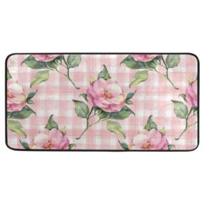 pink rose plaid kitchen rug door mat bath rug home decor floor mat non-slip carpet for kitchen living bedroom 39 x 20 inch