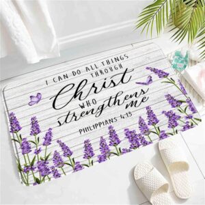 lavender lilac bath mat,rustic purple flowers and butterfly inspirational quote farmhouse vintage wooden spring rugs non-slip bathroom mat rug bath mats home kitchen door floor mat carpet 31"x20"