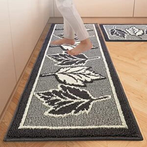 kitchen rugs and mats non skid washable, 2 piece set 20"x32"+20"x47", soft anti and stain resistance absorbent runner rugs for front of sink, kitchen mats for floor, black and white kitchen rugs