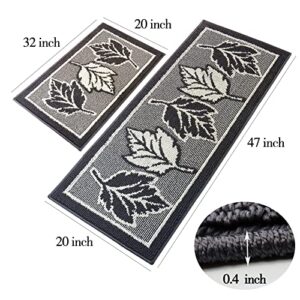 Kitchen Rugs And Mats Non Skid Washable, 2 Piece Set 20"X32"+20"X47", Soft Anti And Stain Resistance Absorbent Runner Rugs For Front Of Sink, Kitchen Mats For Floor, Black And White Kitchen Rugs