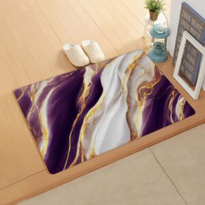 marble purple antifatigue kitchen bath door mat cushioned runner rug,washable welcome floor sink mat,abstract gold white modern art waterproof & non-slip comfort standing doormat for kitchen,20"x39"