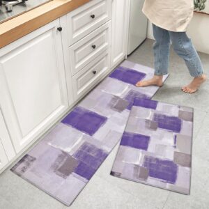 loopop purple modern art abstract painting kitchen mats for floor cushioned anti fatigue 2 piece set kitchen runner rugs non skid washable purple smear