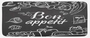 lunarable bon appetit kitchen mat, chalk sketch on dark toned background hand drawn fruits and vegetables, plush decorative kitchen mat with non slip backing, 47" x 19", charcoal grey