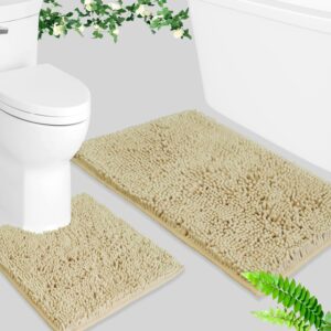 Bathroom Rugs Chenille 3 Piece Extra Soft and Absorbent Shag Bathroom Rugs, Machine Wash Mat, Strong PVC Non-Slip Underside, Plush Carpet Mats (Dark Grey)