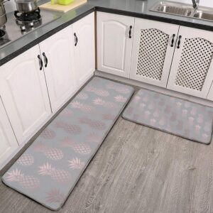 midetoy kitchen rugs and mats set elegant girly rose gold & grey pineapple anti fatigue kitchen rug non slip floor rugs indoor outdoor 17"x48"+17"x24"