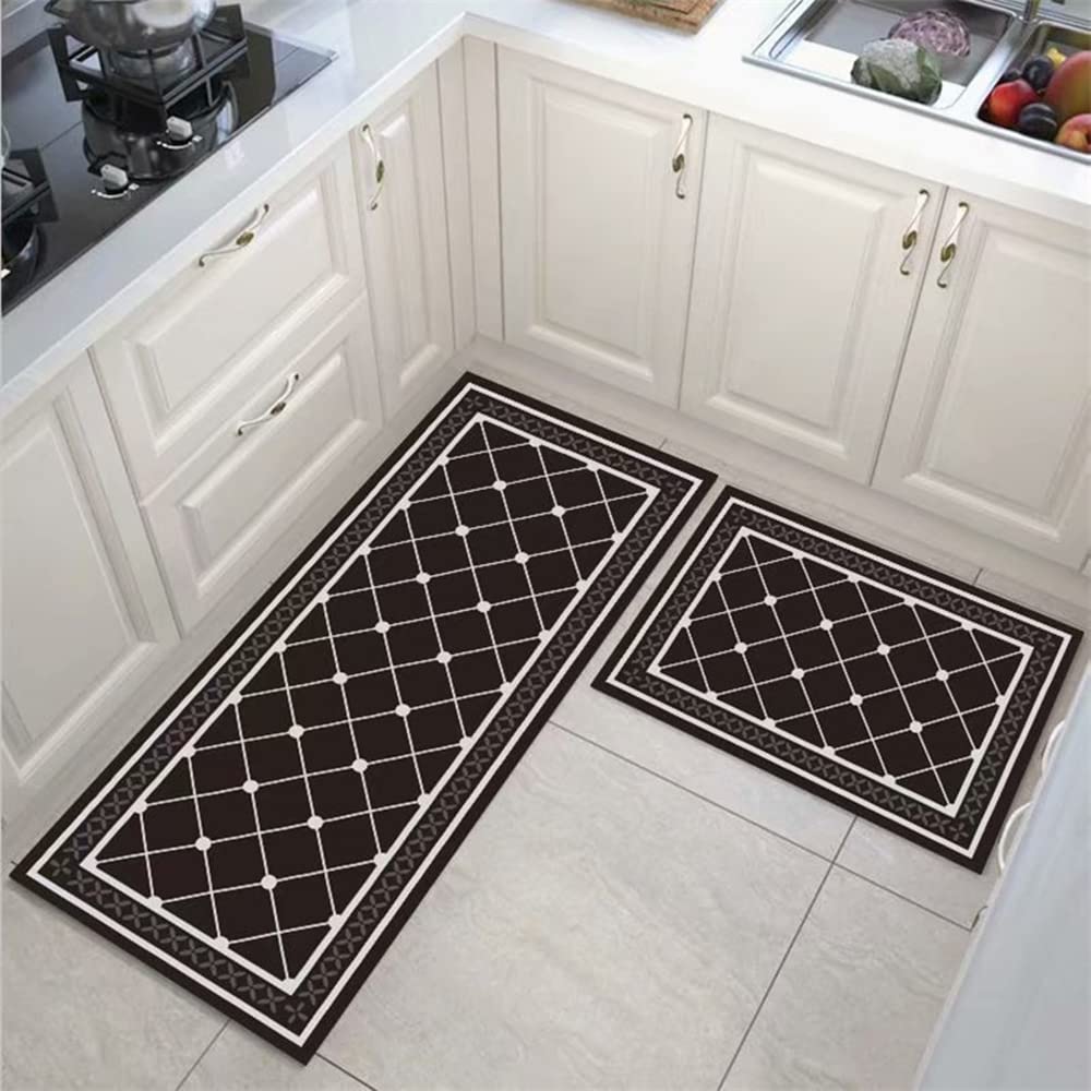 Kitchen Rug Mats Made of 95% Polypropylene 2 Pieces Soft Kitchen Mat for Kitchen, Floor Home, Office, Sink, Laundry,Specialized in Anti Slippery and Machine Washable(16"x48"+16"x24") (Black)