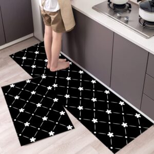 Kitchen Rug Mats Made of 95% Polypropylene 2 Pieces Soft Kitchen Mat for Kitchen, Floor Home, Office, Sink, Laundry,Specialized in Anti Slippery and Machine Washable(16"x48"+16"x24") (Black)