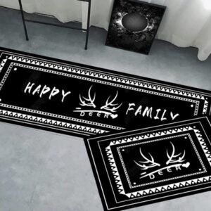 Kitchen Rug Mats Made of 95% Polypropylene 2 Pieces Soft Kitchen Mat for Kitchen, Floor Home, Office, Sink, Laundry,Specialized in Anti Slippery and Machine Washable(16"x48"+16"x24") (Black)