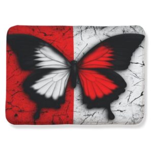 EMOSHA Large Farmhouse Rug - Abstract red and White Butterfly 3D Printing Non-Slip Crystal Floor Polyester Mat for Home Decor Suitable for Bedroom Living Room Bathroom Kitchen 60x39inch