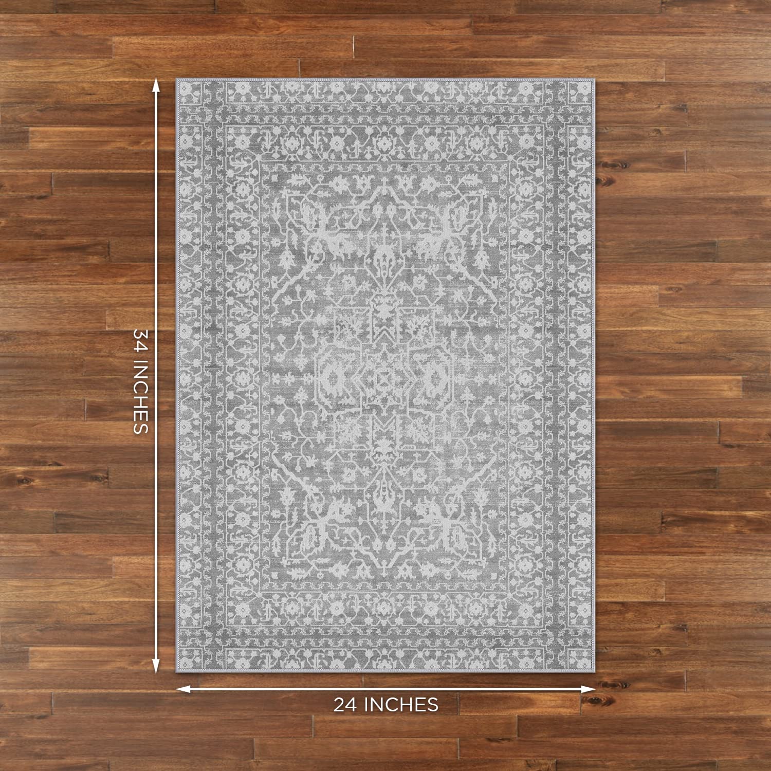 GelPro NeverMove Machine-Washable Bella Persian Kitchen Rug 24" x 34" Light Grey