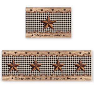 charmhome 2 pieces kitchen rugs and mats set western texas star and primitive berries country wooden plank non-slip kitchen mat washable doormat runner set(15.7"x23.6"+15.7"x47.2")