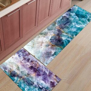 Kitchen Rug Set,Kitchen Floor Mats 2 Piece Anti Fatigue Comfort Standing Mat Non-Skid Rubber Back Washable Doormat Bathroom Area Rug Carpet,Marble (15.7"x23.6"+15.7"x47.2" inches)