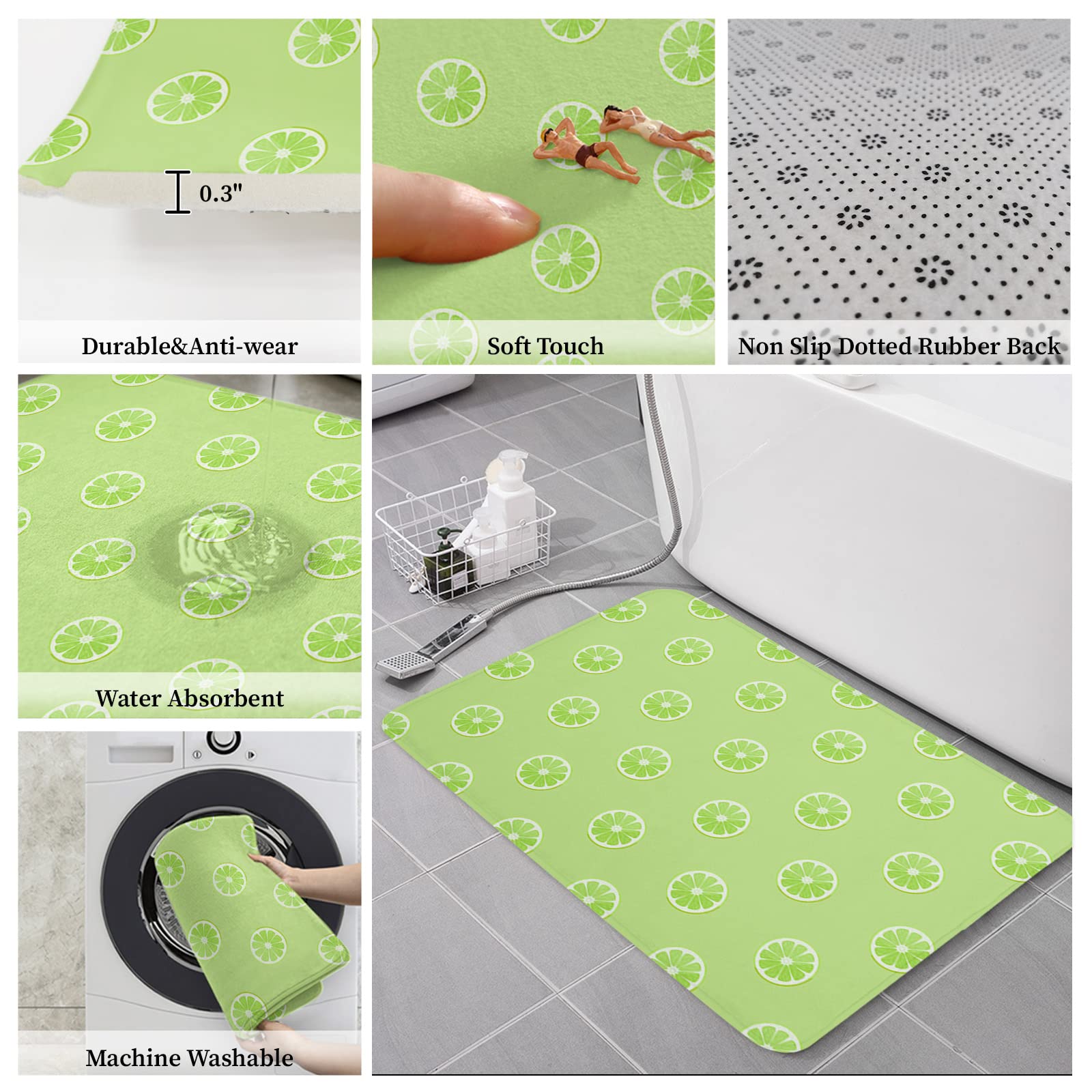 Kitchen Rugs and Mats Summer Farm Lemons 2 Piece Comfort Standing Floor Mat Non Slip Absorbent Doormats for Laundry/Bathroom/Bedroom Decor Pastoral Fruits on Green