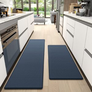 dexi kitchen mat cushioned anti fatigue comfort mat, non slip kitchen rug set memory foam kitchen mats set for floor, waterproof kitchen runner rugs for sink, 17"x47"+17"x70", navy